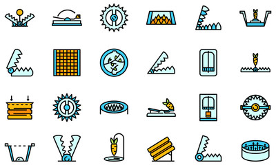 Animal trap icons set. Outline set of animal trap vector icons thin line color flat on white