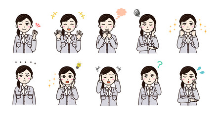 Woman business work clothes emotion set