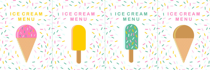 Ice cream sprinkles menu design vector set