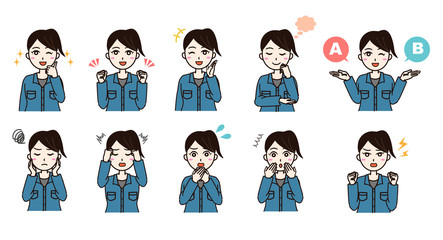 Woman business work clothes emotion set