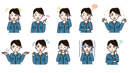 Woman business work clothes emotion set