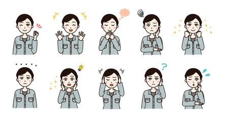 Woman business work clothes emotion set