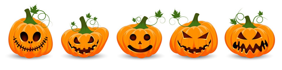 Set pumpkin on white background. The main symbol of the Happy Halloween holiday. Orange pumpkin with smile for your design for the holiday Halloween..