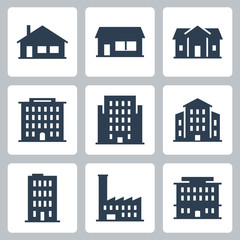 Buildings and Houses Vector Icon Set in Glyph Style 2