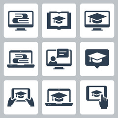 Online Education and Tutorials Vector Icon Set in Glyph Style