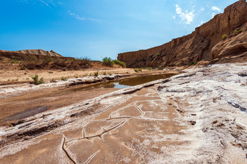 Dry mountain river bed, drought, lack of water