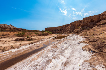 Dry mountain river bed, drought, lack of water