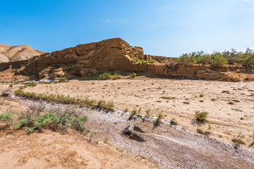 Dry mountain river bed, drought, lack of water