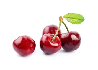 Ripe cherry with leaves