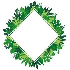 Fototapeta na wymiar Tropical leaves and plants rhombus frame