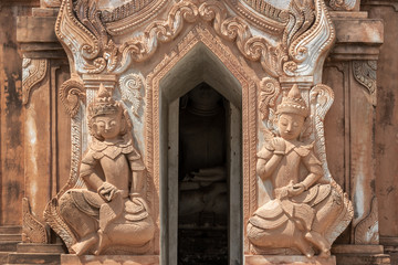 Fototapeta na wymiar Detail of a temple at Shwe Indein pagoda, Inle lake, Burma, Myanmar