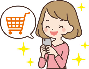 スマホでショッピングをする女性