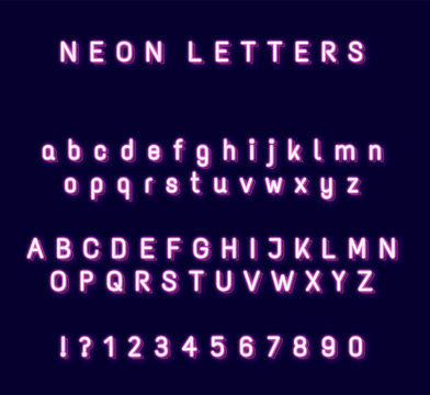 Glowing pink neon letters set