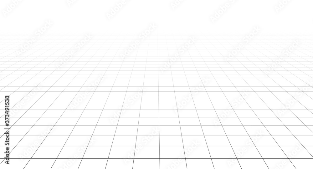 Poster perspective vector grid disappearing into the horizon. wireframe landscape on white background.