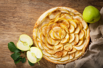 apple pie with fresh fruits, top view