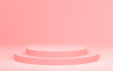 3d orange cylinder podium minimal studio background. Abstract 3d geometric shape object illustration render. Display for cosmetic perfume fashion product. Color of the year 2019 Living Coral.