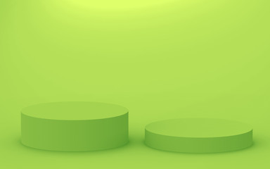3d green cylinder podium minimal studio background. Abstract 3d geometric shape object illustration render. Display for food natural product.