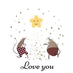 Vintage invitation card with mouses and star, vector illustration