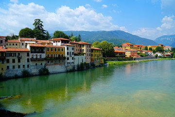 Fototapeta na wymiar Bassano del Grappa is a city in northern Italy’s Veneto region, Italy. View of the romantic city over the river Brenta.