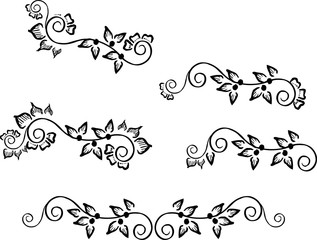  Decorative graphic scroll element with flowers for design