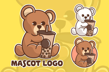 Obraz na płótnie Canvas set of cute bear boba mascot logo with optional appearance. premium kawaii vector 