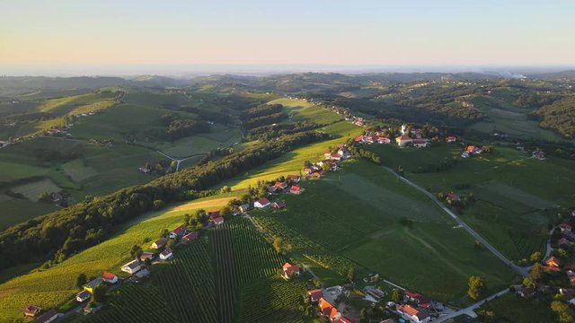 Aerial drone view of vineyard at sunset, northeastern Slovenia
Kog aerial view - village in the hills northeast of Ormož in northeastern Slovenia