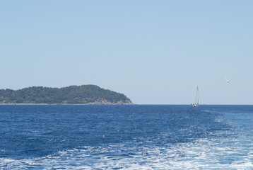 Sailing boat on the high seas in Greece 
