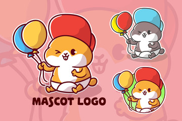 set of cute hamster mascot logo with optional appearance. premium kawaii vector
