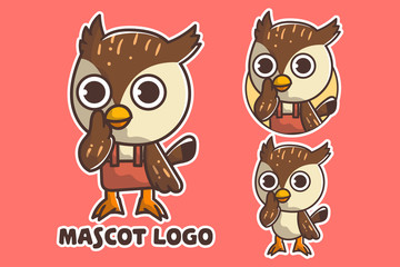 set of cute owl mascot logo with optional appearance. premium kawaii vector
