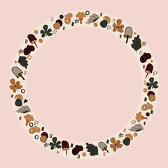Naklejka premium Autumn frame made of callou, mushrooms and berries. Vector illustration.