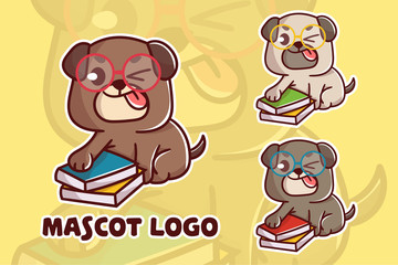 set of cute smart dog mascot logo with optional appearance. premium kawaii vector
