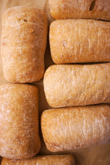Servings of Italian ciabatta bread close-up