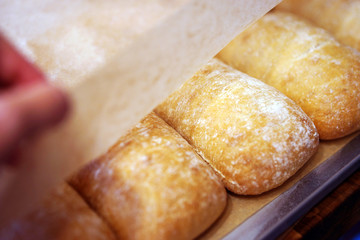 Servings of Italian ciabatta bread close-up