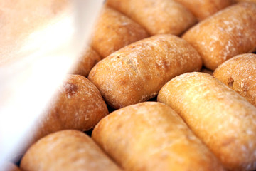 Servings of Italian ciabatta bread close-up