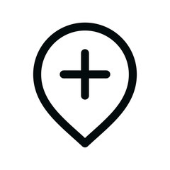 Obraz premium Add new place address isolated icon, add map pin linear icon, create new location outline vector icon with editable stroke