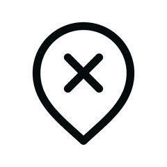Obraz premium Map pin not available isolated icon, map location out of stock linear icon, delete map marker outline vector icon with editable stroke