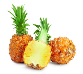 pineapple and half isolated on white background with clipping path and full depth of field