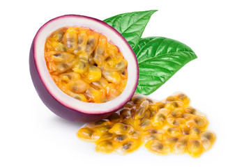 passion fruits half isolated on white background. maracuya with clipping path and full depth of field