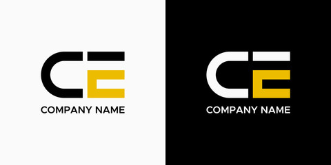 Initial Letter C and E Linked Logo. Black and Yellow Geometric Shape isolated on Double Background. Usable for Business and Branding Logos. Flat Vector Logo Design Template Element
