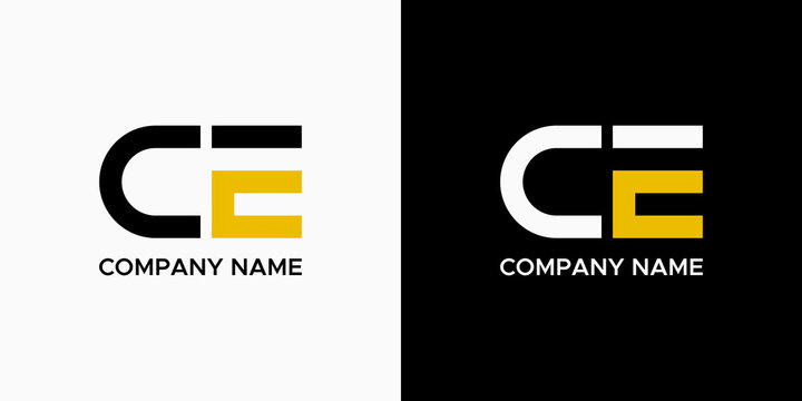Initial Letter C and E Linked Logo. Black and Yellow Geometric Shape isolated on Double Background. Usable for Business and Branding Logos. Flat Vector Logo Design Template Element