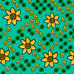 Abstract flowers geometrical seamless pattern vector illustration. Hand drawn vector. Seamless pattern background for kids, textile, fabric, wrapping paper and gift. Modern scribble, simple sketch. 