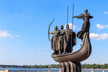 Monument to founders of Kiev on the embankment of the Dnieper river in Kyiv, Ukraine