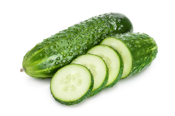 Sliced cucumber isolated on white background with clipping path and full depth of field,