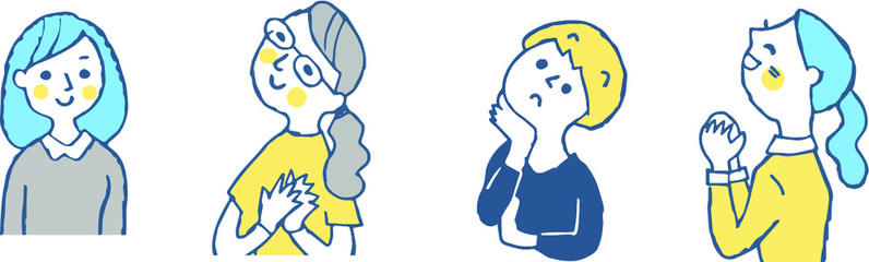 上を向いている女性4人　上半身