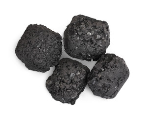 bbq charcoal briquette isolated on white background with clipping path and full depth of field. Top view. Flat lay