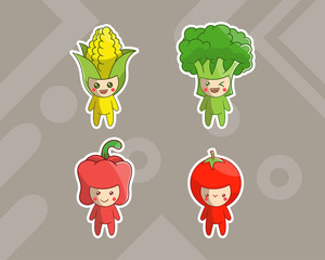 set of cute vegetable character with optional apprearance. premium kawaii vector
