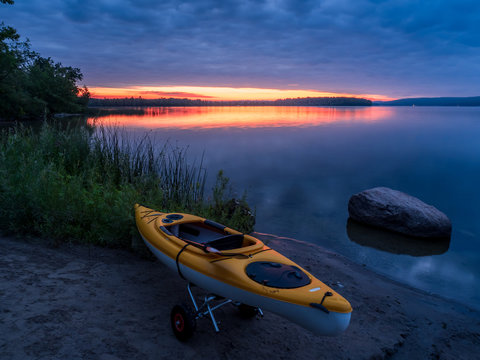 yellow kayak on the lake