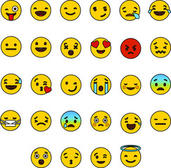 Set of Flat Design Emoji isolated on white background. Smile Round Icons. Vector Illustration
