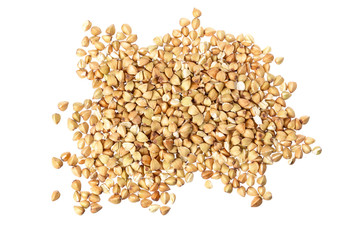 Fototapeta premium unroasted buckwheat grain isolated on white background . Top view. Flat lay.