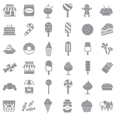 Candy Shop Icons. Gray Flat Design. Vector Illustration.